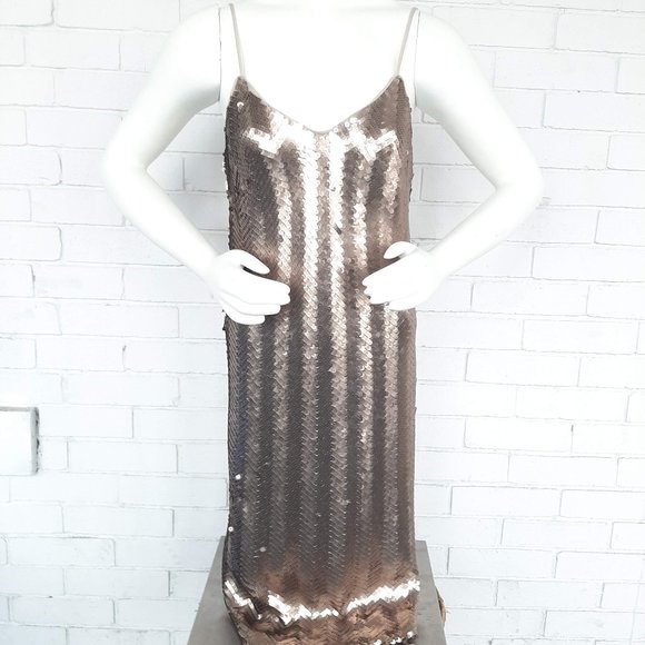 J.Crew Gold Sequin Herringbone Slip Dress - Picture 2 of 9